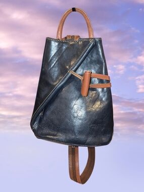 Vera Pelle Blue/Brown Italian Leather Convertible Backpack